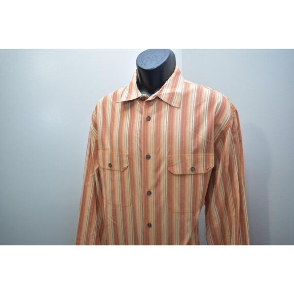 Ruff Hewn Camp Shirt Striped Long Sleeve Front Pocket Button Up Mens Size Large - Picture 4 of 11